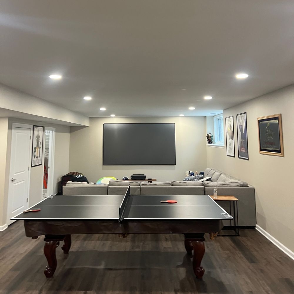 Recessed lighting across a finished home ceiling
